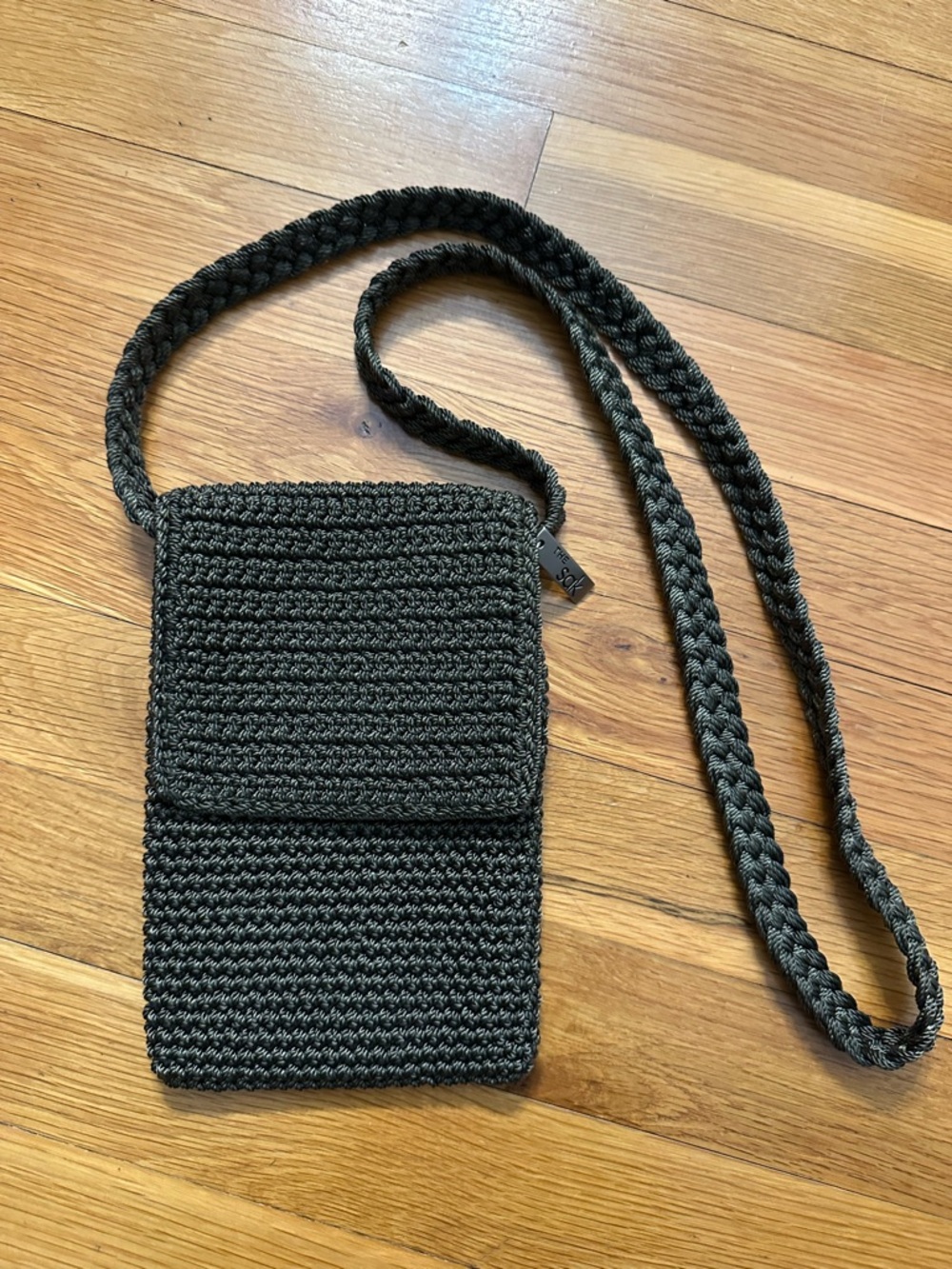 The Sak Crochet Mini Crossbody Bag in Dark Olive